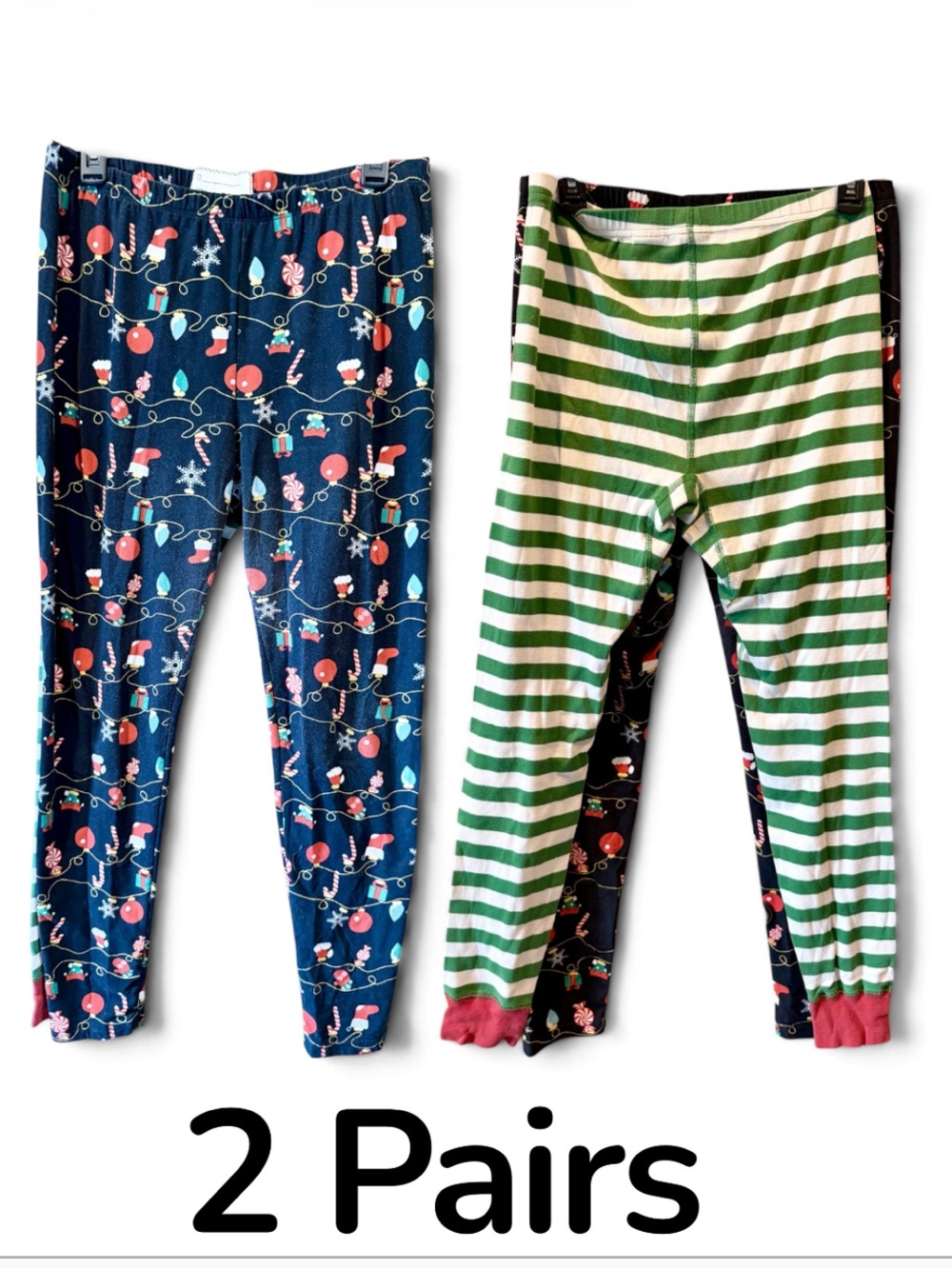 $ Sale 1X Holiday Print Leggings green & white striped and Christmas print
